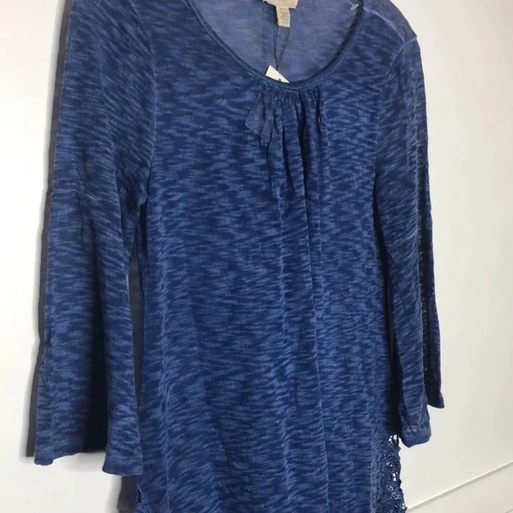 CUPIO BLUSH Blue Sheer Top With Lace Detail - Picture 2 of 10